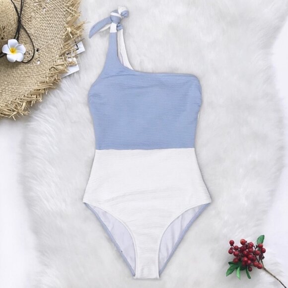 💙 BEAUTIFUL BLUE 💙 And White Contrast One-Piece Swimsuit - Picture 1 of 5
